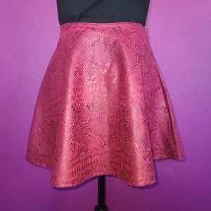 Guess Burgundy Red Faux Snakeskin Circle A-line Flare Skater Skirt